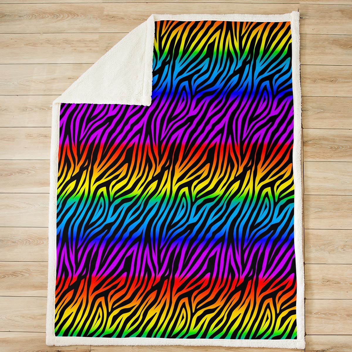 Amazon.com: Zebras Skins Sherpa Blanket Rainbow Zebra